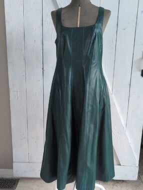 7 For All Mankind Dark Teal Leather Midi Dress